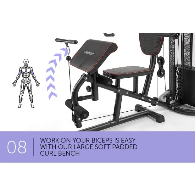 Powertrain Multi Station Home Gym with 45kg Weights & Preacher Curl Pad Image 10