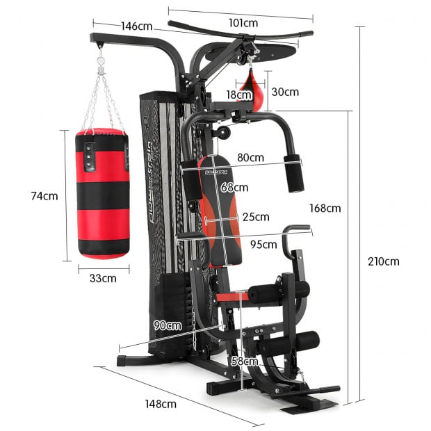 Powertrain Home Gym Multi Station with 110lb Weights, Boxing Punching Bag, and Speed Bag Image 11