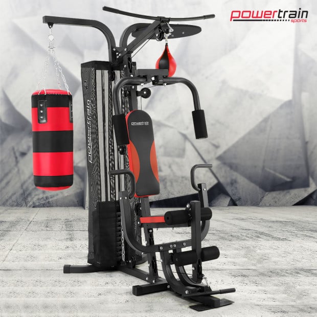 Powertrain Home Gym Multi Station with 110lb Weights, Boxing Punching Bag, and Speed Bag Image 12