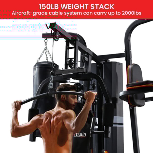 Powertrain Multi Station Home Gym 150lbs Weights Punching Bag Image 10