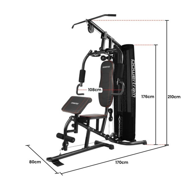 Powertrain Multi Station Home Gym with 68kg Weights Preacher Curl Pad Image 4
