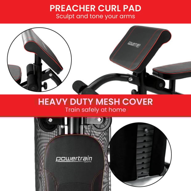 Powertrain Multi Station Home Gym with 68kg Weights Preacher Curl Pad Image 8