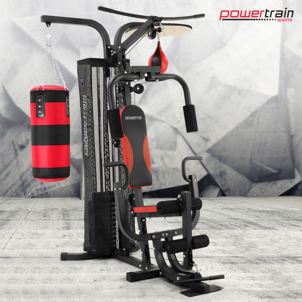 Powertrain Home Gym Multi Station with 110lb Weights, Boxing Punching Bag, and Speed Bag