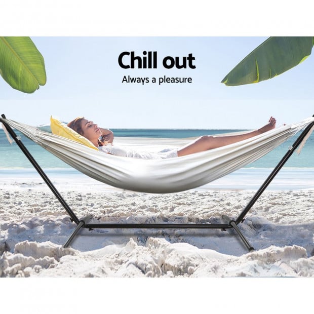 Camping Hammock With Stand Cotton Rope Lounge Hammocks Outdoor Image 4