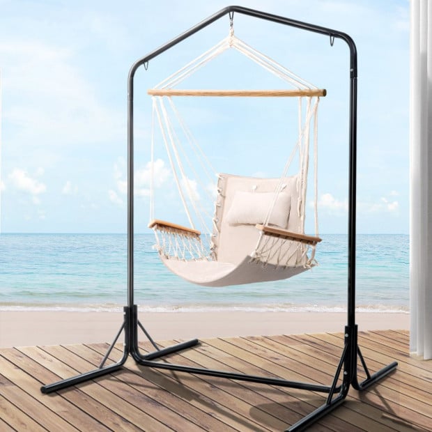 Outdoor Hammock Chair With Stand Swing Hanging Hammock Garden Cream Image 8