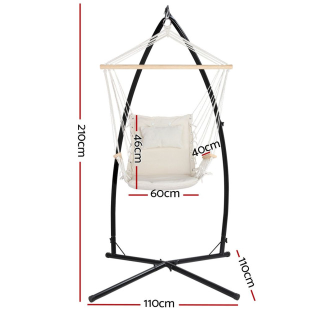Outdoor Hammock Chair With Steel Stand Hanging Hammock Beach Cream Image 7