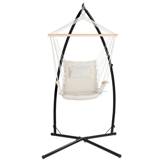 Outdoor Hammock Chair With Steel Stand Hanging Hammock Beach Cream Image 2