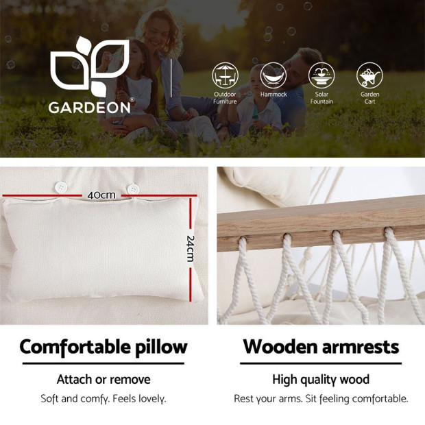 Outdoor Hammock Chair With Steel Stand Hanging Hammock Beach Cream Image 3