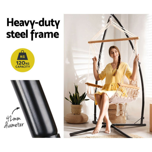 Outdoor Hammock Chair With Steel Stand Hanging Hammock Beach Cream Image 4