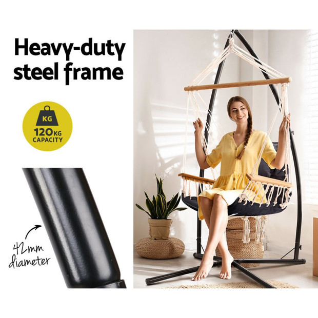 Outdoor Hammock Chair With Steel Stand Hanging Hammock Beach Grey Image 5