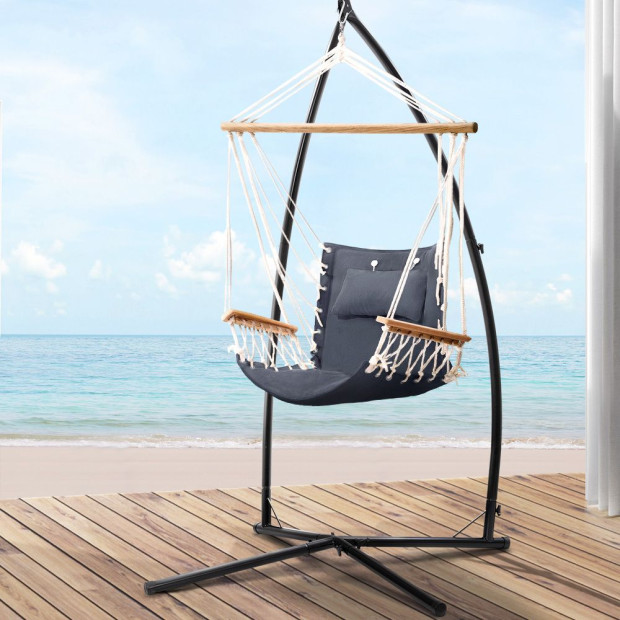 Outdoor Hammock Chair With Steel Stand Hanging Hammock Beach Grey Image 8