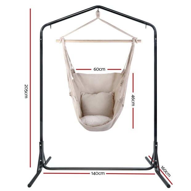 Outdoor Hammock Chair With Stand Hanging Hammock With Pillow Cream Image 2