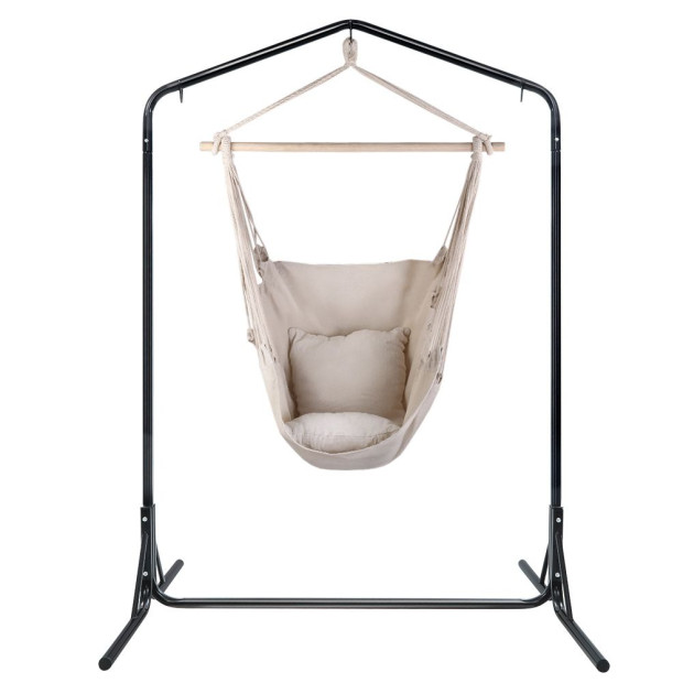 Outdoor Hammock Chair With Stand Hanging Hammock With Pillow Cream Image 3