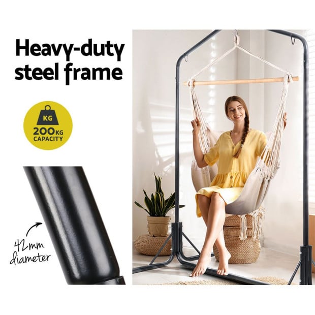 Outdoor Hammock Chair With Stand Hanging Hammock With Pillow Cream Image 5