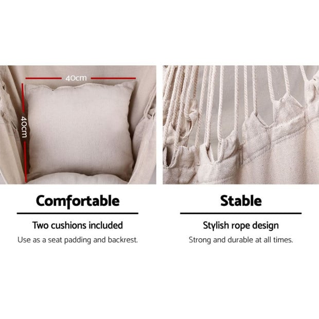 Outdoor Hammock Chair With Stand Hanging Hammock With Pillow Cream Image 7