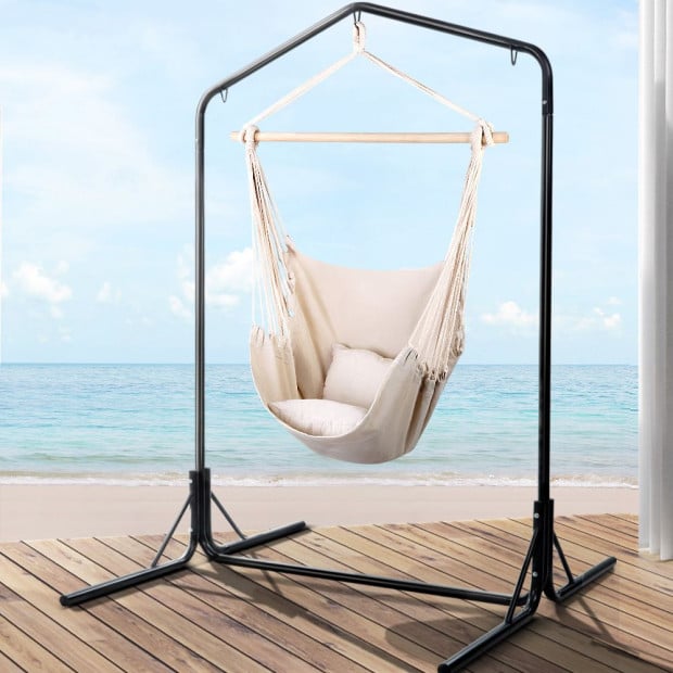 Outdoor Hammock Chair With Stand Hanging Hammock With Pillow Cream Image 8