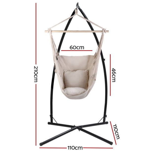 Outdoor Hammock Chair Steel Stand Hanging Hammock With Pillow Cream Image 2