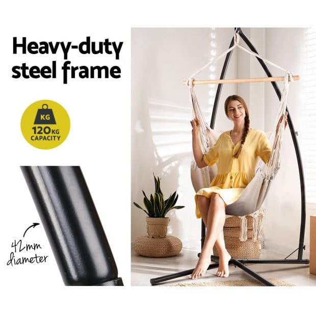 Outdoor Hammock Chair Steel Stand Hanging Hammock With Pillow Cream Image 4