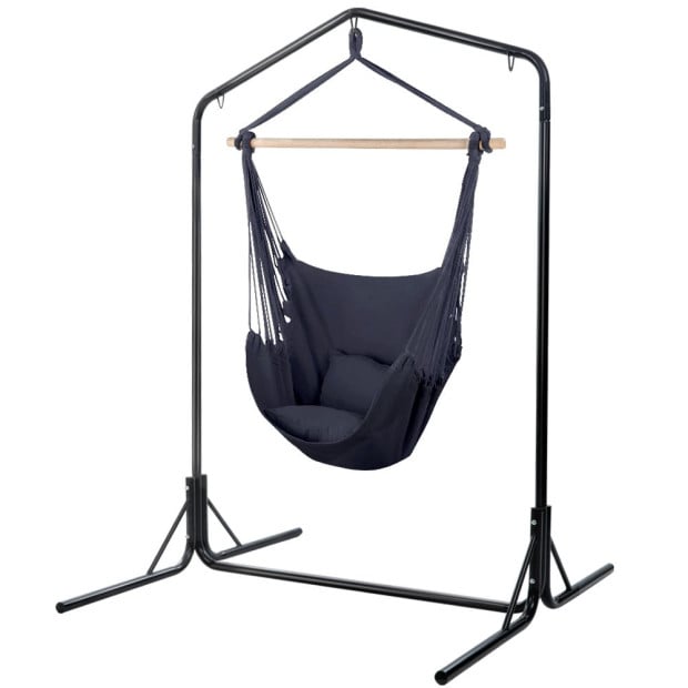 Outdoor Hammock Chair With Stand Hanging Hammock With Pillow Grey