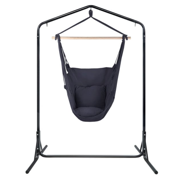 Outdoor Hammock Chair With Stand Hanging Hammock With Pillow Grey Image 3