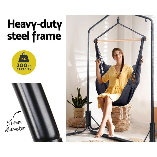 Outdoor Hammock Chair With Stand Hanging Hammock With Pillow Grey Image 5