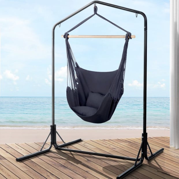 Outdoor Hammock Chair With Stand Hanging Hammock With Pillow Grey Image 8