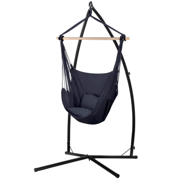 Outdoor Hammock Chair Steel Stand Hanging Hammock w/ Pillow Grey