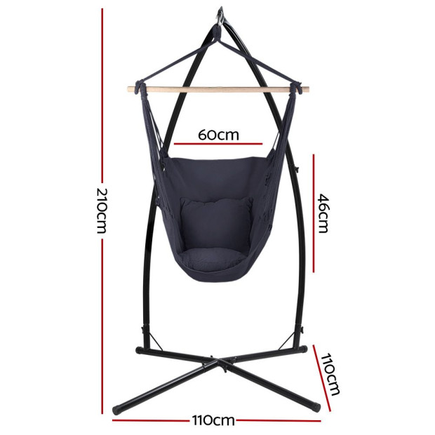 Outdoor Hammock Chair Steel Stand Hanging Hammock w/ Pillow Grey Image 2