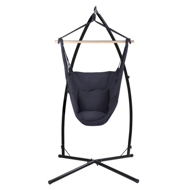 Outdoor Hammock Chair Steel Stand Hanging Hammock w/ Pillow Grey Image 3
