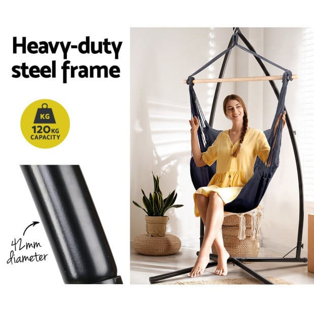 Outdoor Hammock Chair Steel Stand Hanging Hammock w/ Pillow Grey Image 5