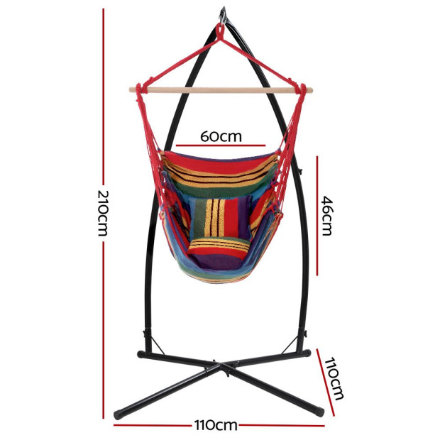 Outdoor Hammock Chair With Steel Stand Hanging Hammock Pillow Rainbow Image 2