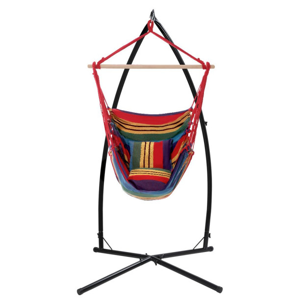 Outdoor Hammock Chair With Steel Stand Hanging Hammock Pillow Rainbow Image 3