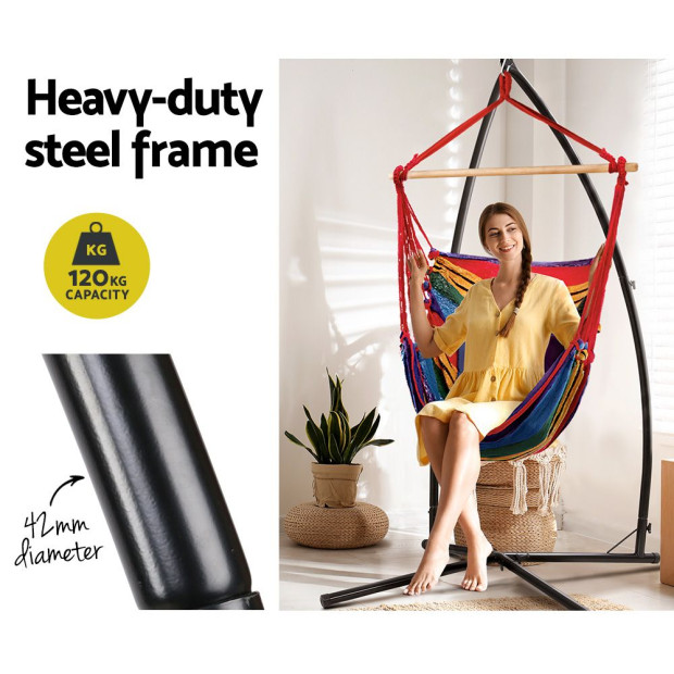 Outdoor Hammock Chair With Steel Stand Hanging Hammock Pillow Rainbow Image 5