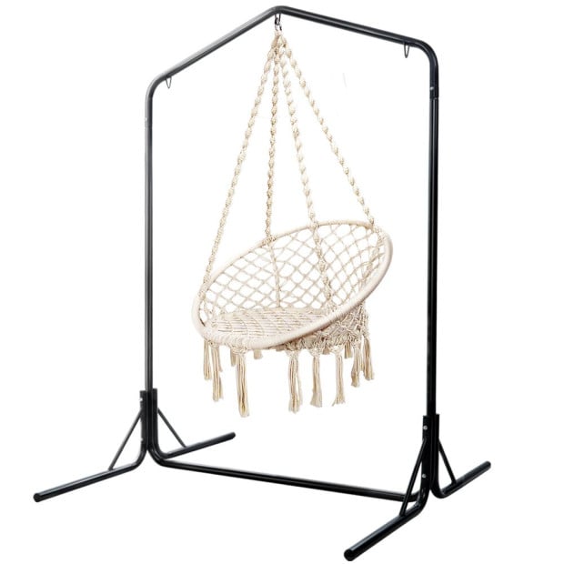 Outdoor Hammock Chair With Stand Cotton Swing Relax Hanging 124cm Cream