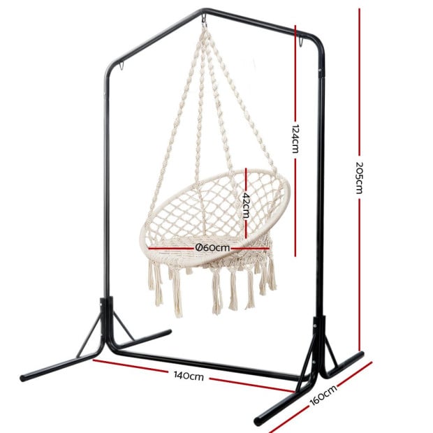 Outdoor Hammock Chair With Stand Cotton Swing Relax Hanging 124cm Cream Image 2