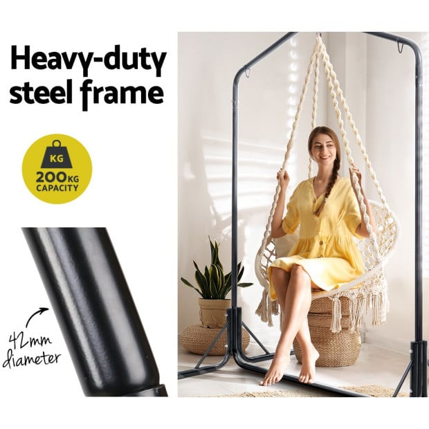 Outdoor Hammock Chair With Stand Cotton Swing Relax Hanging 124cm Cream Image 4