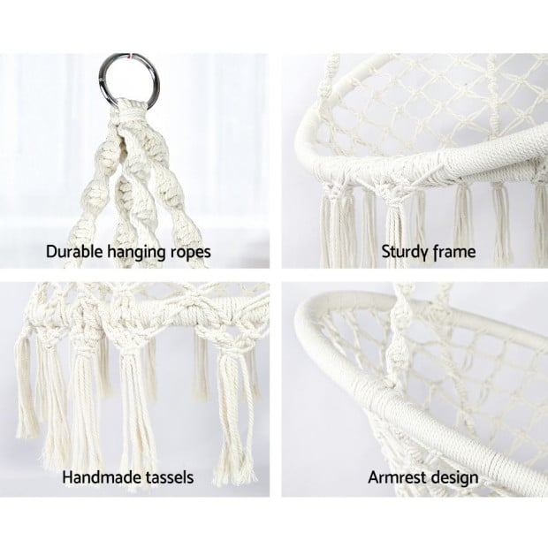 Outdoor Hammock Chair With Stand Cotton Swing Relax Hanging 124cm Cream Image 6