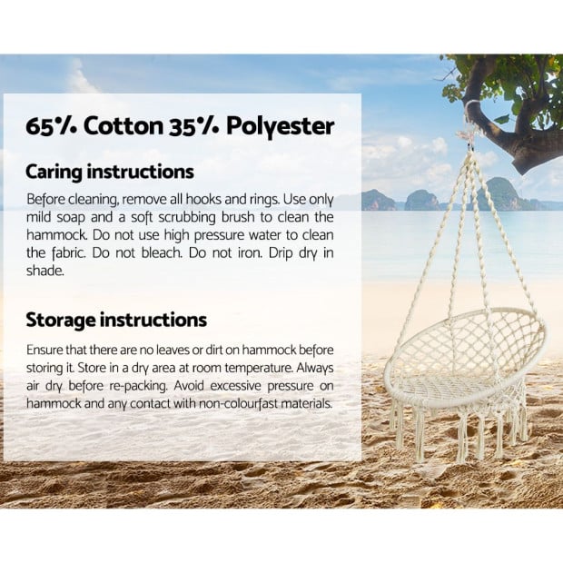 Outdoor Hammock Chair With Stand Cotton Swing Relax Hanging 124cm Cream Image 7