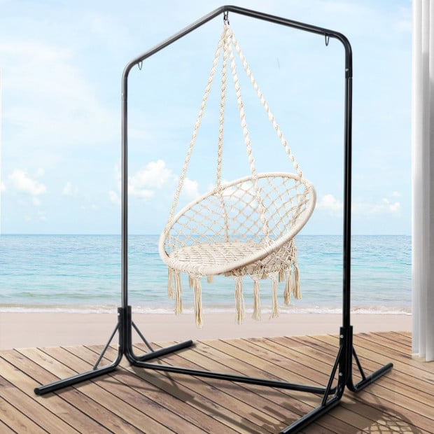 Outdoor Hammock Chair With Stand Cotton Swing Relax Hanging 124cm Cream Image 8