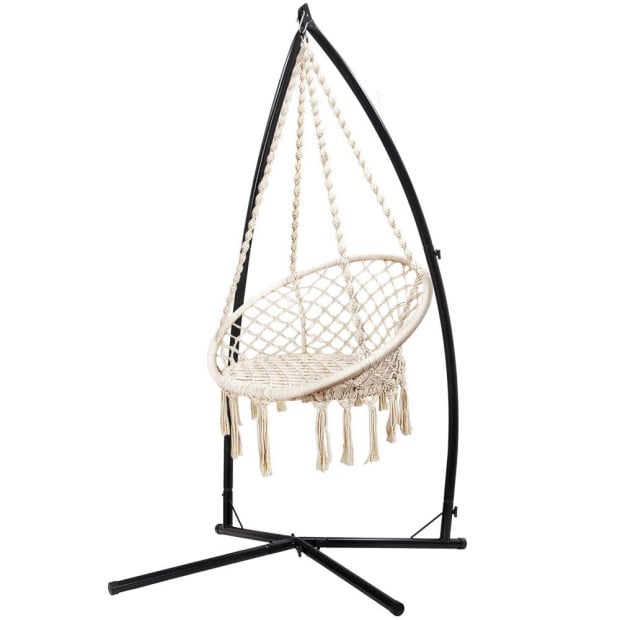 Outdoor Hammock Chair Steel Stand Cotton Swing Hanging 124cm Cream