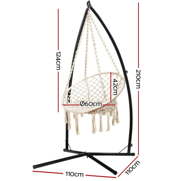 Outdoor Hammock Chair Steel Stand Cotton Swing Hanging 124cm Cream Image 2