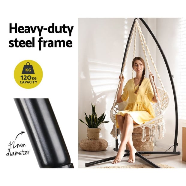 Outdoor Hammock Chair Steel Stand Cotton Swing Hanging 124cm Cream Image 4