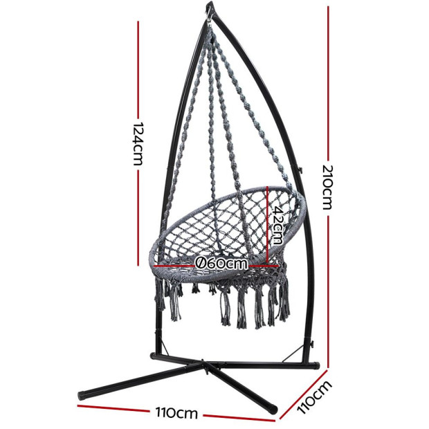 Outdoor Hammock Chair With Steel Stand Cotton Swing Hanging 124cm Grey Image 2