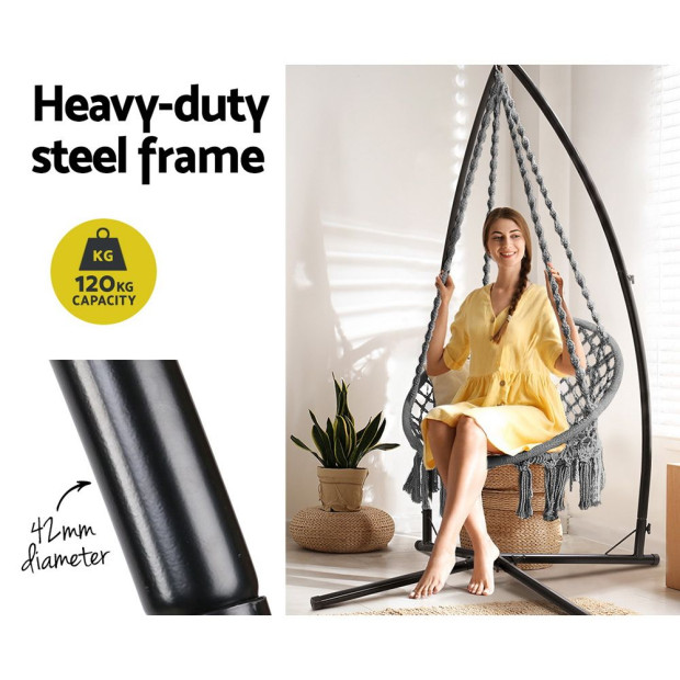 Outdoor Hammock Chair With Steel Stand Cotton Swing Hanging 124cm Grey Image 4