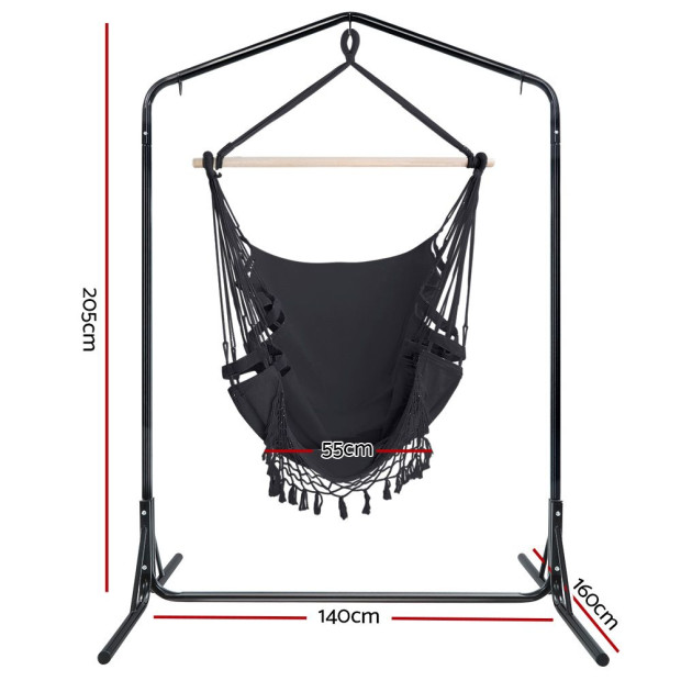 Outdoor Hammock Chair With Stand Tassel Hanging Rope Hammocks Grey Image 2
