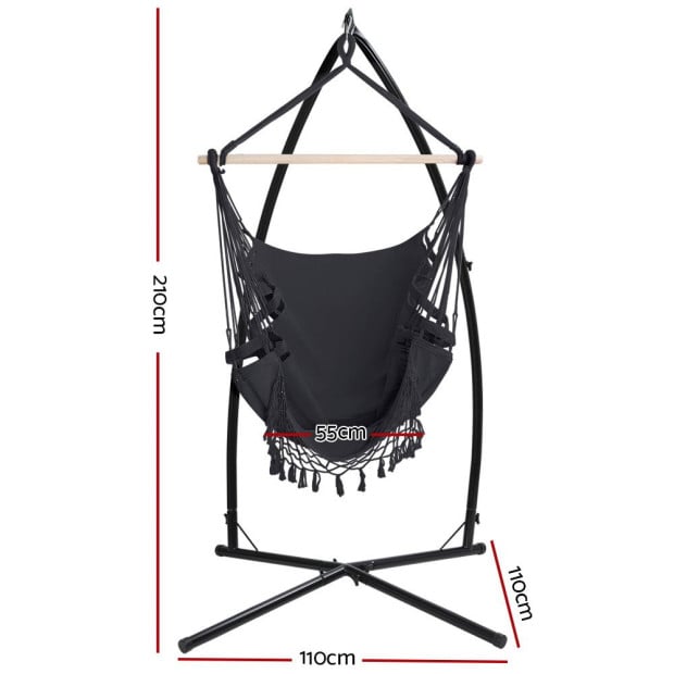 Outdoor Hammock Chair Steel Stand Tassel Hanging Rope Hammock Grey Image 2