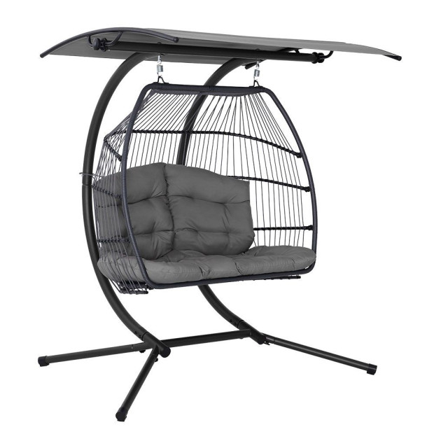 Outdoor Lounge Hanging Swing Chair Hammock Stand Rattan Wicker Grey