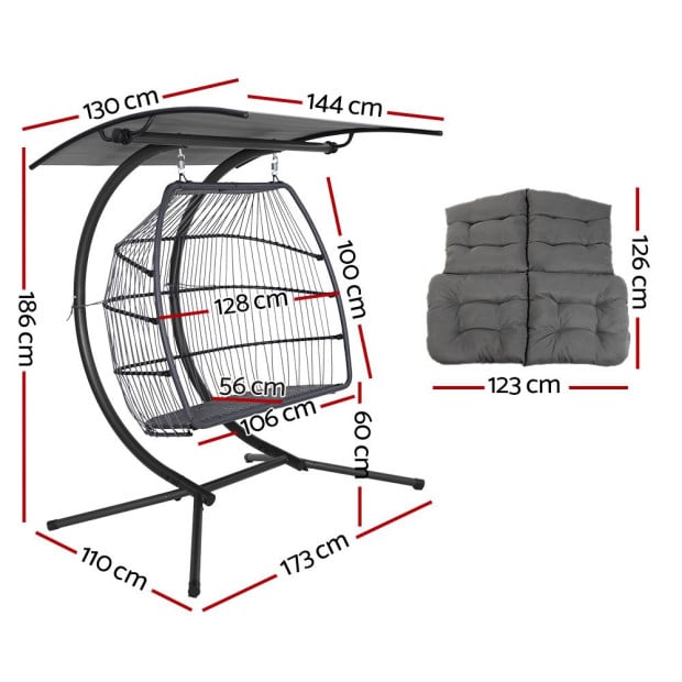 Outdoor Lounge Hanging Swing Chair Hammock Stand Rattan Wicker Grey Image 2