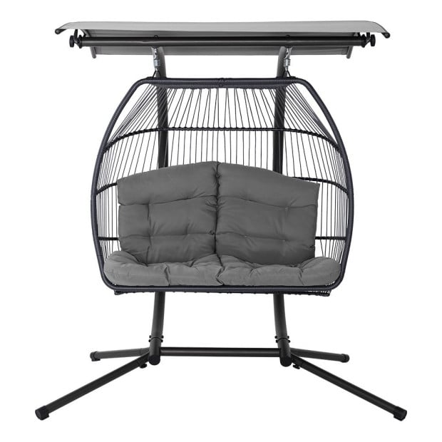 Outdoor Lounge Hanging Swing Chair Hammock Stand Rattan Wicker Grey Image 3
