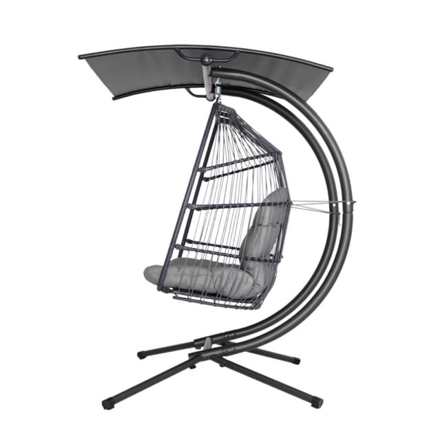 Outdoor Lounge Hanging Swing Chair Hammock Stand Rattan Wicker Grey Image 4